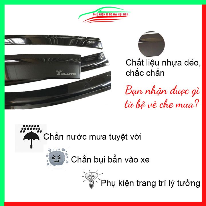 Vè che mưa cho xe ô tô Soluto 2019-2023 vè đen bảo vệ trang trí xe