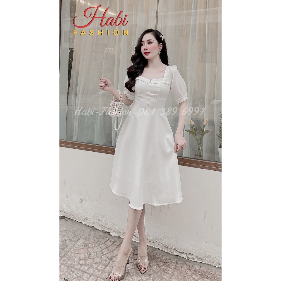 (NEW) Váy dự tiệc hàng thiết kế giá rẻ nhât, Đầm xòe viền ngực cổ vuông cúc bọc sang chảnh tôn dáng | BigBuy360 - bigbuy360.vn