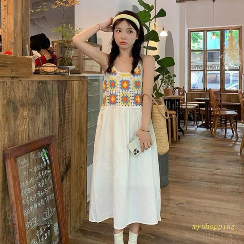 Đầm Midi Dài Dáng Chữ A Không Tay Eo Cao Họa Tiết Hình Học Nhiều Màu Sắc Phong Cách Boho Mùa Hè Cho Nữ