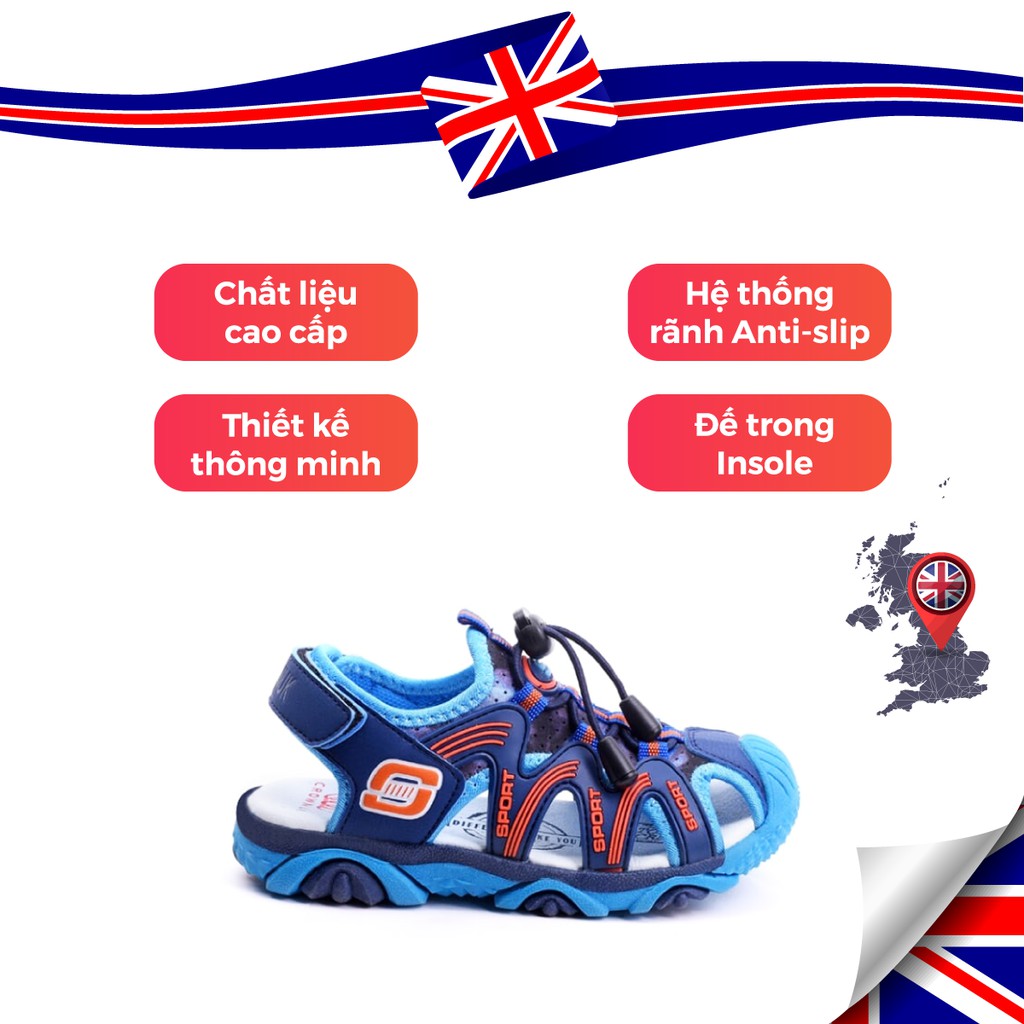 Giày Xăng Đan Bít Mũi Cho Bé Trai Đi Học Đi Chơi Chính Hãng Crown UK Active Sandals CRUK803 Nhẹ Êm Size 26-35/4-14 Tuổi