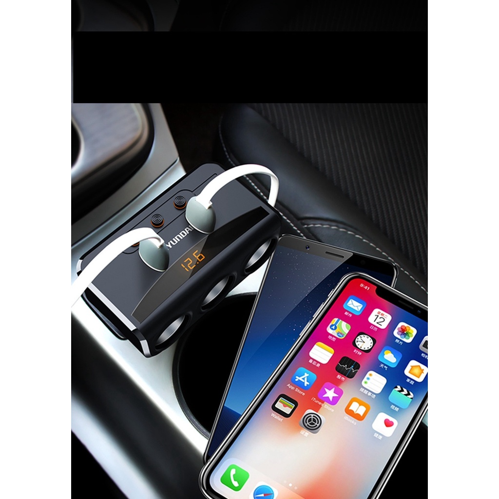 Bộ Chia Tẩu Sạc Ô Tô Đa Năng 3 Cổng Tẩu Kèm 2 Cổng USB