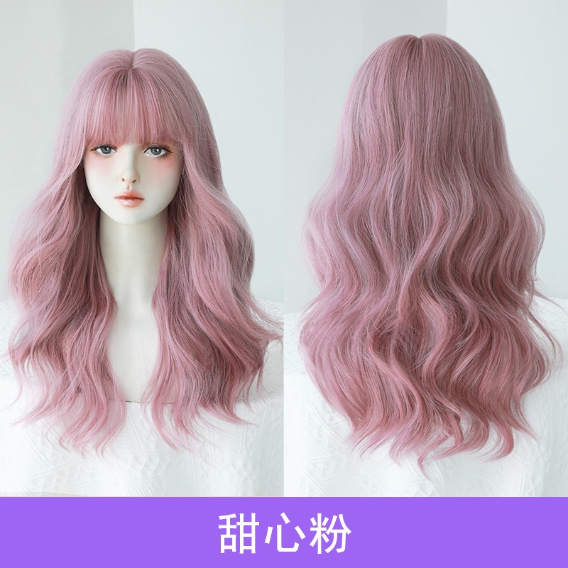 Bộ Tóc Giả Xoăn Dài Màu Hồng Phong Cách Lolita C-0338 Ốp