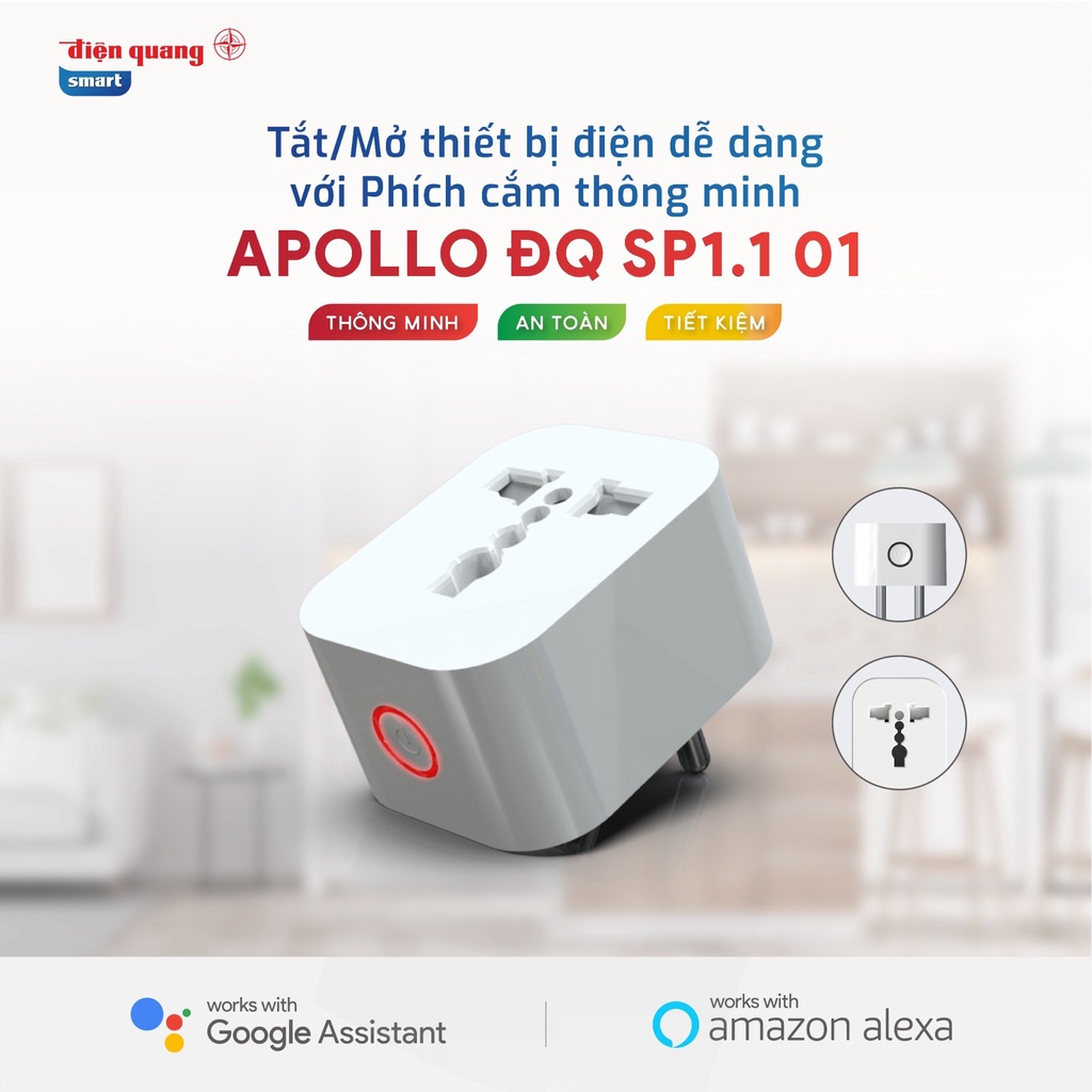 Phích cắm thông minh Điện Quang Apollo ĐQ SP1.1 01 Wifi ( Kiểu 1 lỗ, sử dụng wifi )