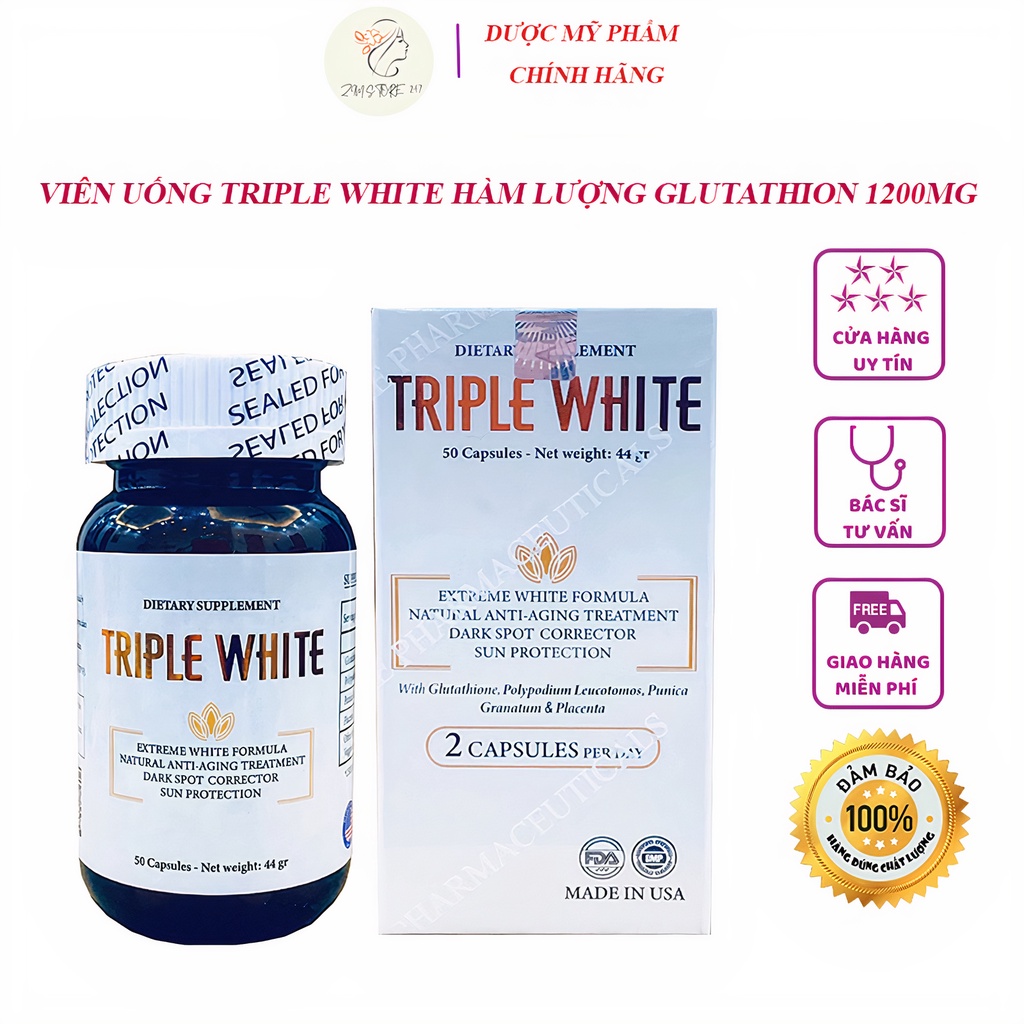 VIÊN UỐNG TRIPLE WHITE - VIÊN UỐNG GLUTATHION 1200MG TRẮNG DA, MỜ NÁM, GIẢM THÂM