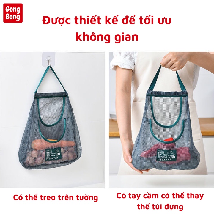 Túi lưới đựng hành tỏi rau củ quả đồ khô treo tường chống ẩm mốc tiện ích nhà bếp nhà bếp