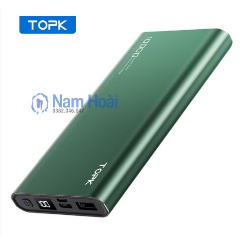 Sạc Dự Phòng TOPK I1006 10000mAh Cho iPhone Huawei Samsung Xiaomi Oppo Vivo Realme Hai Cổng Dung Lượng Có Màn Hình Led