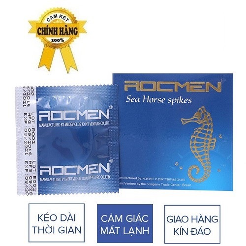 Bao Cao Su Gân Gai Tăng Khoái Cảm Rocmen Cá ngựa xanh - Hộp 3 chiếc