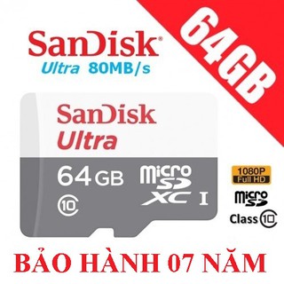CHÍNH HÃNG -Thẻ nhớ MicroSD SanDisk Ultra 64GB Class 10 Tốc Độ 80MB/s - New 2019