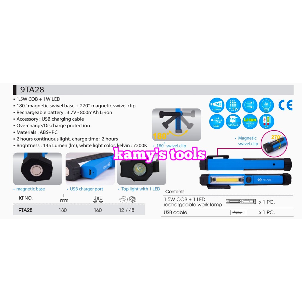 Đèn led sạc Kingtony 9TA28 dài 180mm