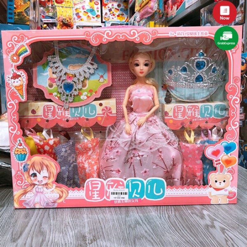 [Chọn mẫu]Hộp đồ chơi búp bê công chúa kèm túi xách, dây chuyền và váy đầm đẹp, dễ thương