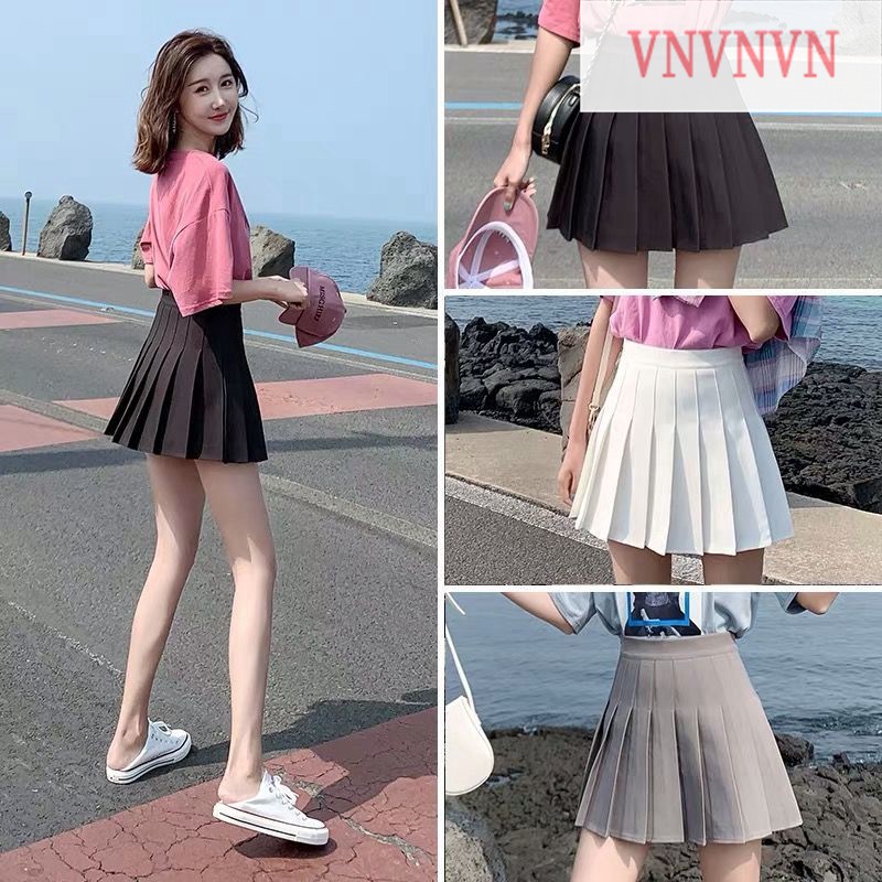 Chân Váy Midi Chữ A Lưng Cao Xếp Li