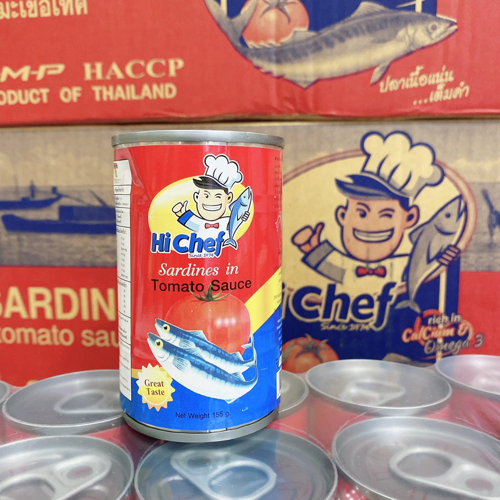 Cá hộp sốt cà Thái Lan Hi Chef từ cá mòi sốt cà chua tươi thơm cực ngon an toàn cho sức khỏe tiện dụng 155g