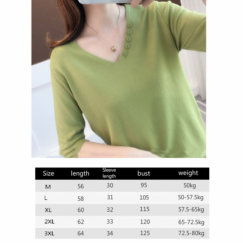 Áo Sơ Mi Dệt Kim Chui Đầu Tay Lửng Dáng Rộng Cổ Chữ V Cài Nút Điều Hòa Không Khí Thời Trang Preppy Mới Cho Nữ