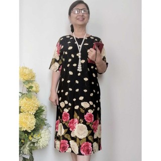 Váy Đầm Suông Trung Niên - Thun Aty Co Giãn- Hoa Chân - Size Từ 45kg - 100Kg