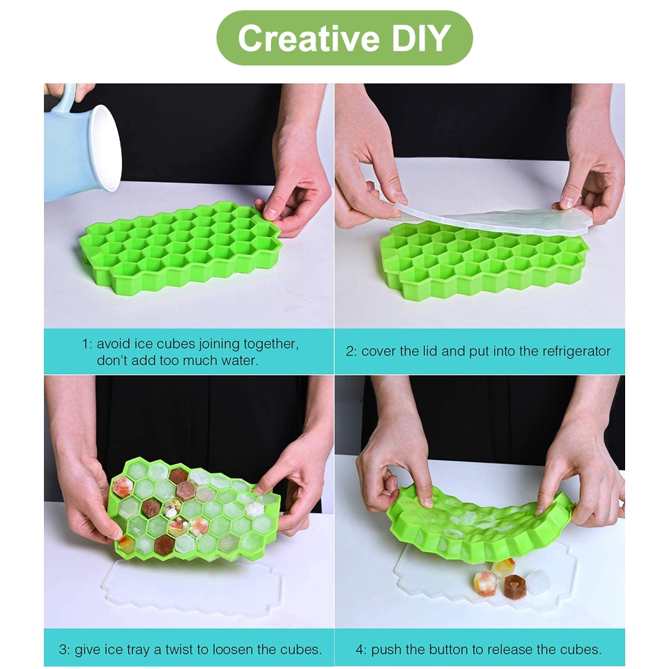 Khuôn làm đá hình tổ ong bằng silicon có thể tái sử dụng có nắp đậy có thể tháo rời