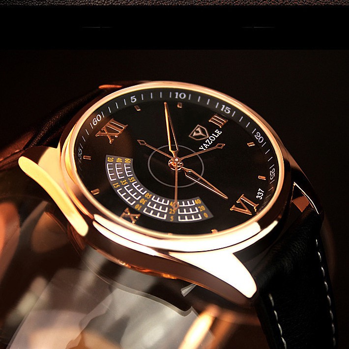 Đồng hồ nam Yazole 337 Dây da kiểu dáng độc đáo