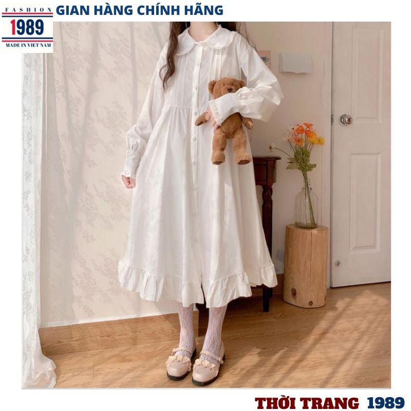 Đầm babydoll nữ cổ sen tay bồng 2 mầu đen trắng ngắn dài kiểu dáng tiểu thư bánh bèo sang chảnh ,váy nữ hàn quốc -HE1989