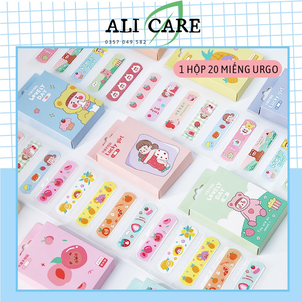 Băng keo cá nhân urgo hình họa tiết cute dễ thương, 1 hộp 20 miếng ơ gâu dán vết thương không thấm nước ALI CARE