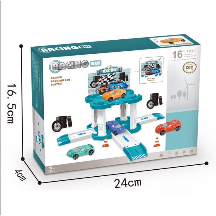 [Hàng Sẵn] Bộ Đồ chơi Bãi đổ xe Ô tô 2in1 Racing cho bé Trai