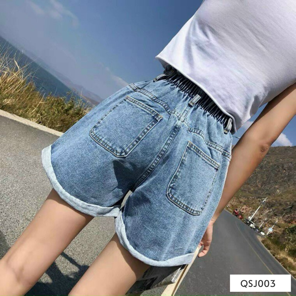 Quần short jean nữ lưng thun trơn vải bò cao cấp không giãn, quần đùi nữ ống rộng mẫu mới về, True Store, QJS003 | WebRaoVat - webraovat.net.vn