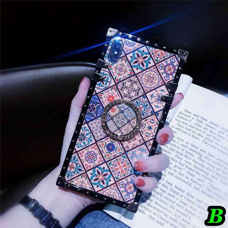 Ốp lưng có nhẫn đỡ họa tiết sang trọng cho iPhone 6 6s 7 8 Plus X XS Max XR 11 Pro Max