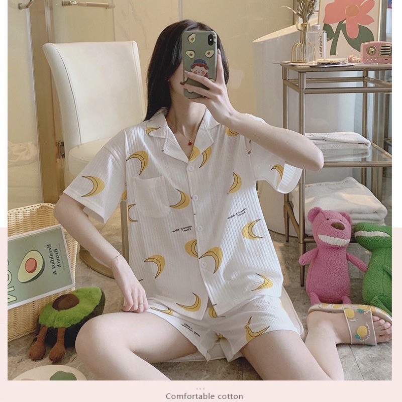 Bộ Đồ Lalila Mặc Nhà Ngủ Nữ Pijama Hoạ Tiết Trái Cây Mùa hè Thoáng Mát Dễ Thương