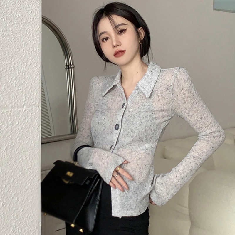 Áo Sơ Mi Tay Dài Màu Sắc Thanh Lịch Phong Cách Hàn Quốc