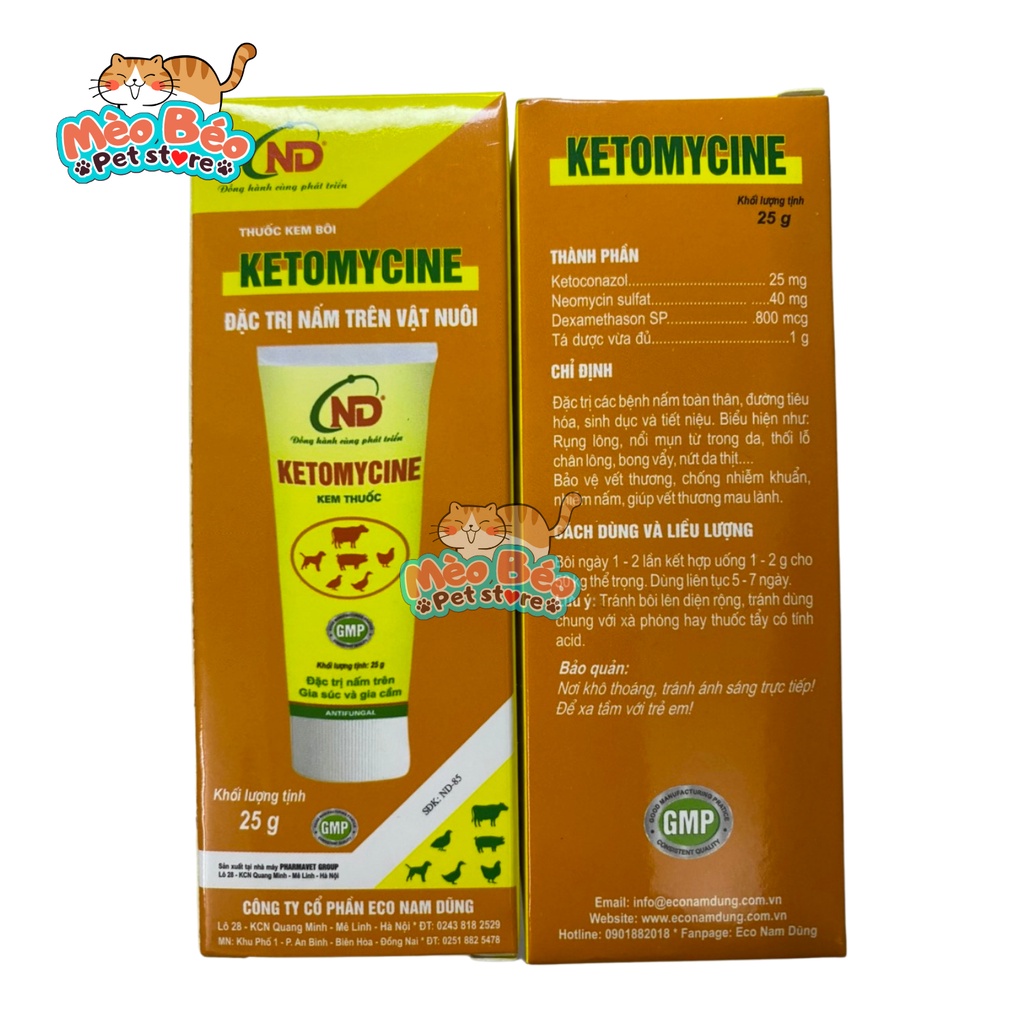 Kem bôi đặc trị nấm trên chó mèo, gia súc và gia cầm Ketomycine - 25g