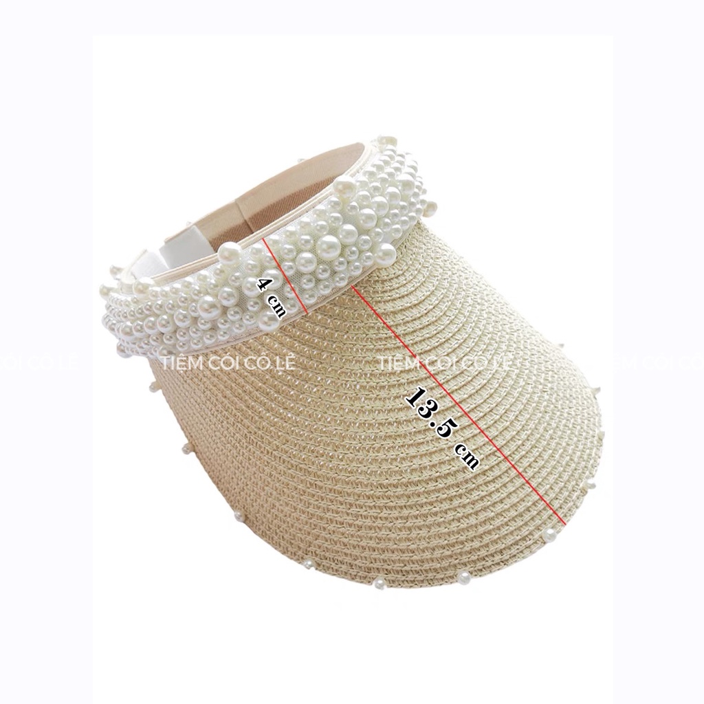 Nón cói đi biển nửa đầu đính trai thời trang cho bạn gái - Tiệm Cói Cô Lê