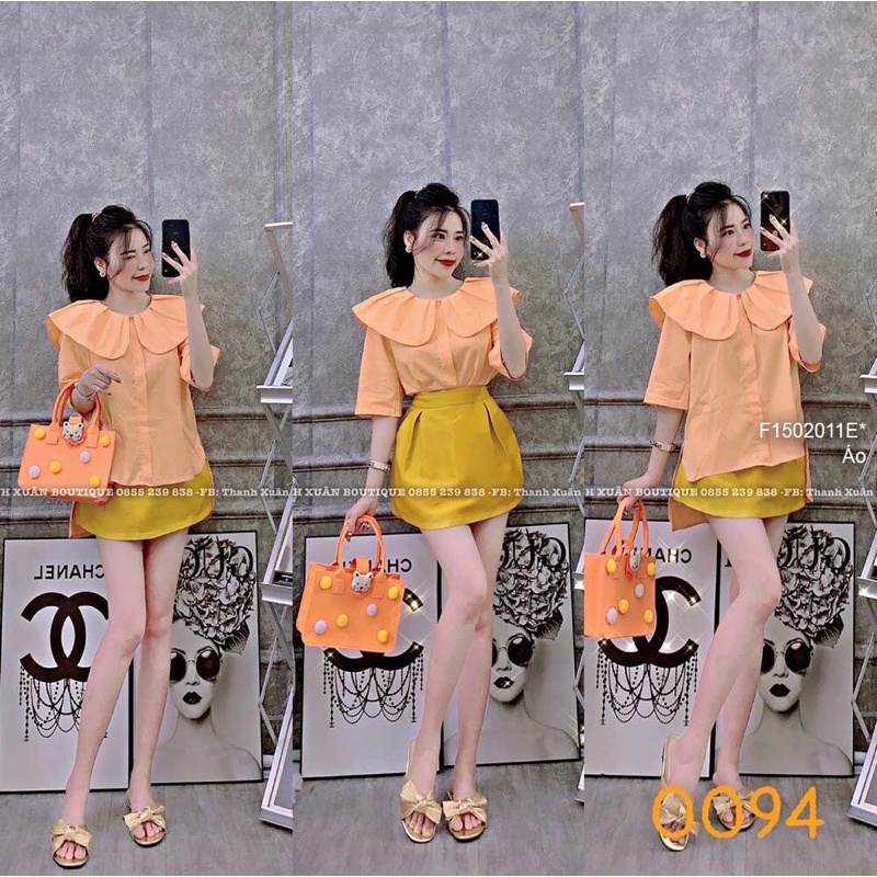Áo sơ mi kiểu lệch tà cổ sen tay ngắn