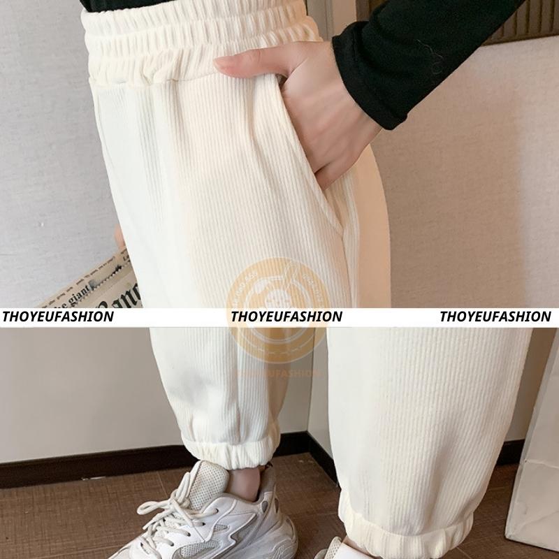 Quần BOM nhung tăm, Quần Jogger Nữ Trơn Bo Gấu hàng quảng châu M8903