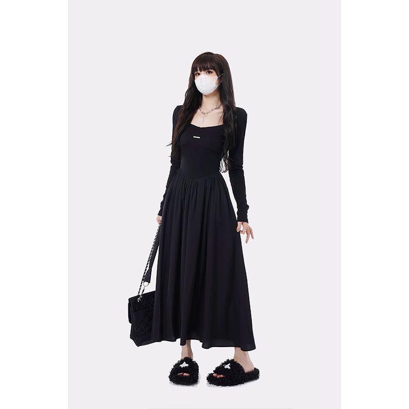 Đầm Dệt Kim Tay Dài Eo Cao Thời Trang Mùa Thu Pháp Cho Nữ