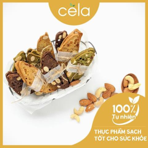 Bánh biscotti ăn kiêng nguyên cám 100%, 1 túi mix 3 vị matcha, socola, nguyên vị