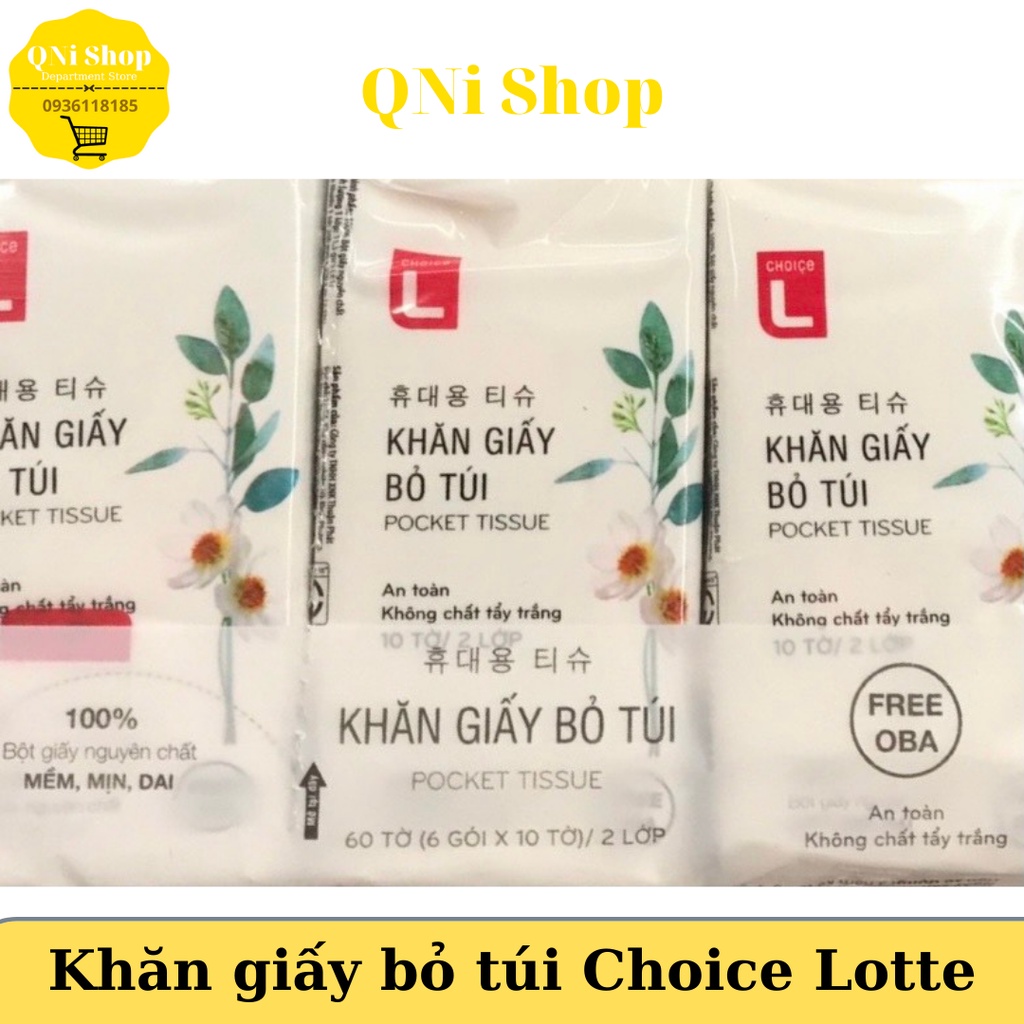 [ Lốc 6 Gói ] Khăn Giấy Khô Bỏ Túi Lau Mặt Mini Choice Lotte Hàn Quốc Cao Cấp An Toàn Không Chất Tẩy Trắng