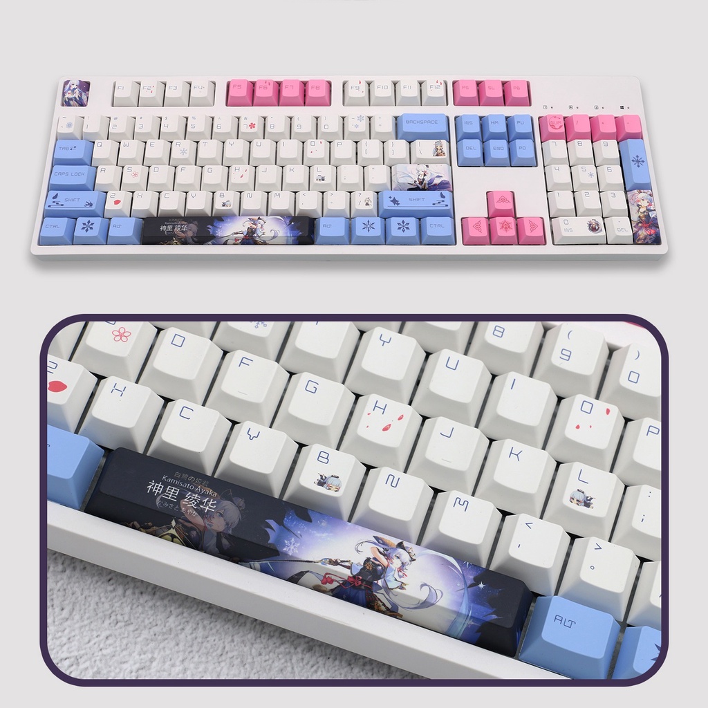 Bộ nút Kamisato Ayaka 136 phím PBT loạidày genshin impact indyesub 5mặt keycap anime layout phím cơ keycaps hutao raiden