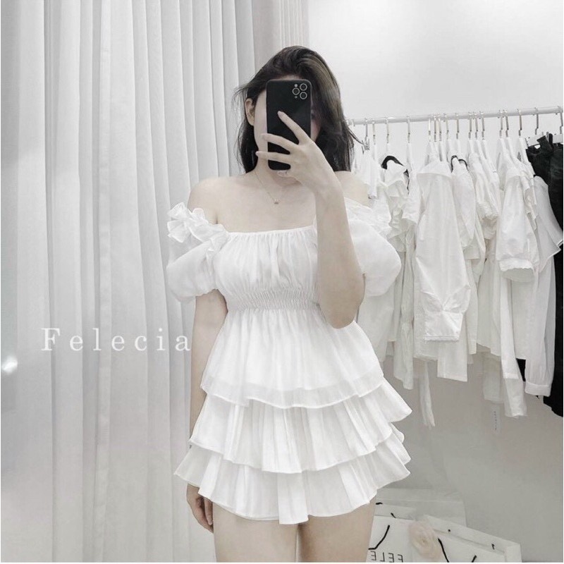 SET ÁO TRẮNG BO EO TAY PHỒNG CHAN VÁY