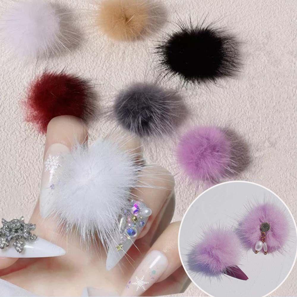 Phụ Kiện Quả Cầu Lông Xù Trang Trí Móng Tay Nghệ Thuật DIY Dễ Thương Có Thể Tháo Rời