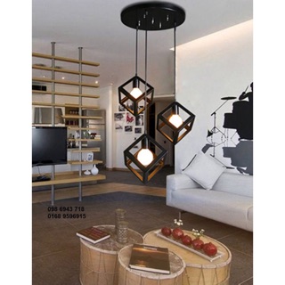Đèn thả lập phương kèm 3 bóng edison