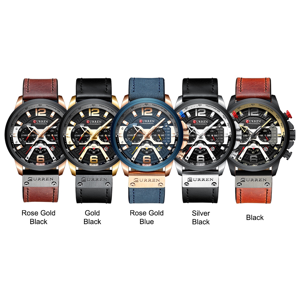 CURREN Top Brand Casual Sport Watches for Men Blue Luxury Military Genuine Leather Strap Wrist Watch Man Clock Fashion Chronograph Wristwatch