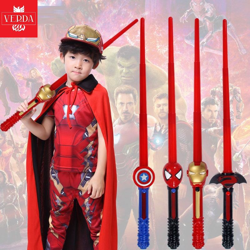 Kiếm siêu nhân cây gậy đèn đồ chơi ánh sáng âm thanh bé cosplay superman captain iron man spider man batman nhện trẻ em