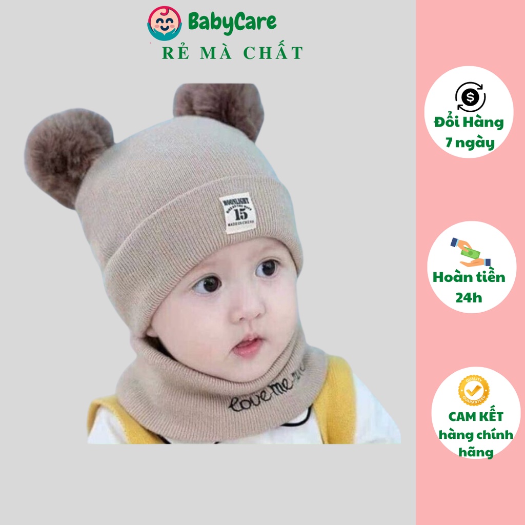 sale! Bộ khăn + mũ len 2 quả bông cho bé MS02