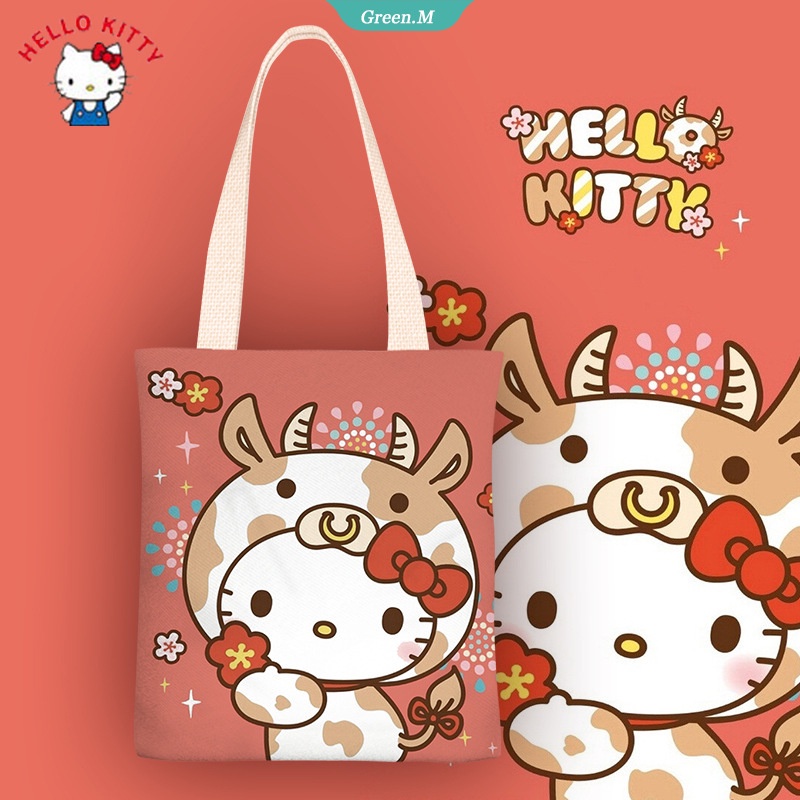Túi Đeo Chéo Vai Bằng Vải Bố Họa Tiết Hoạt Hình Hello Kitty 2022 Dễ Thương Cho Nữ