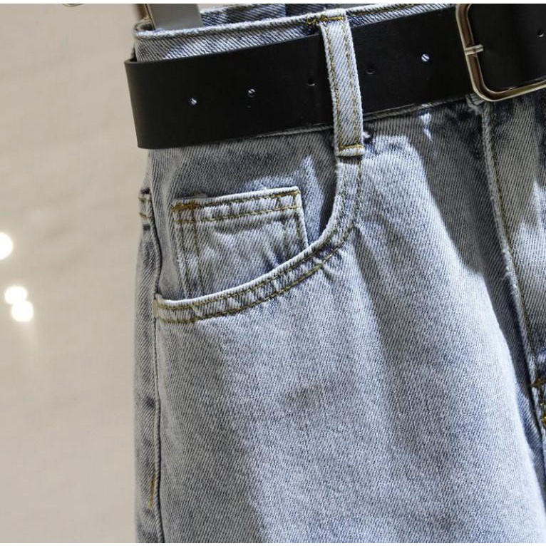 Quần Short Denim Ống Rộng Lưng Cao Thời Trang Cho Nữ