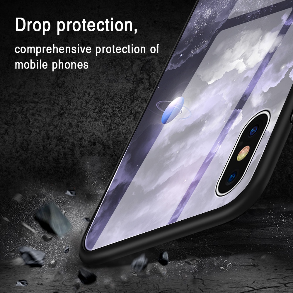 Ốp điện thoại mặt kính viền silicon in hình ngân hà cho iPhone 13 Pro 11 12 6 7 8 6S Plus XS Max X XR 12 Mini SE 2020