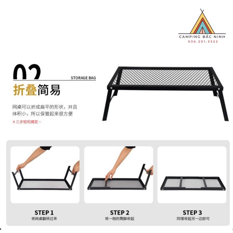 Bàn lưới đa năng đựng đồ kiêm bếp nướng BBQ gấp gọn