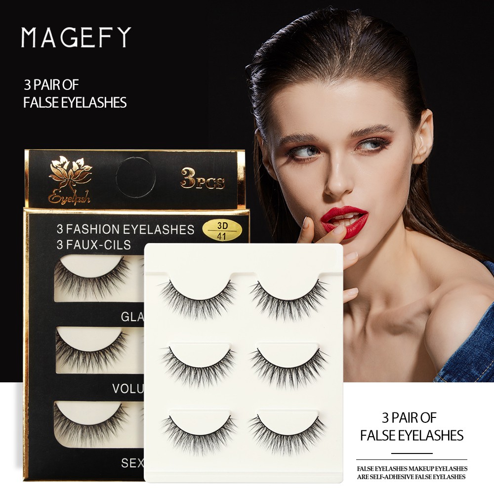 MAGEFY Bộ 3 Cặp 3D Lông Mi Giả/Lông mi tổng hợp 3D 3PCS 3 Fashion Eyelashes lông mi mềm sợi tơi, có độ cong sẵn kiểu dáng 3D có thể tái sử dụn