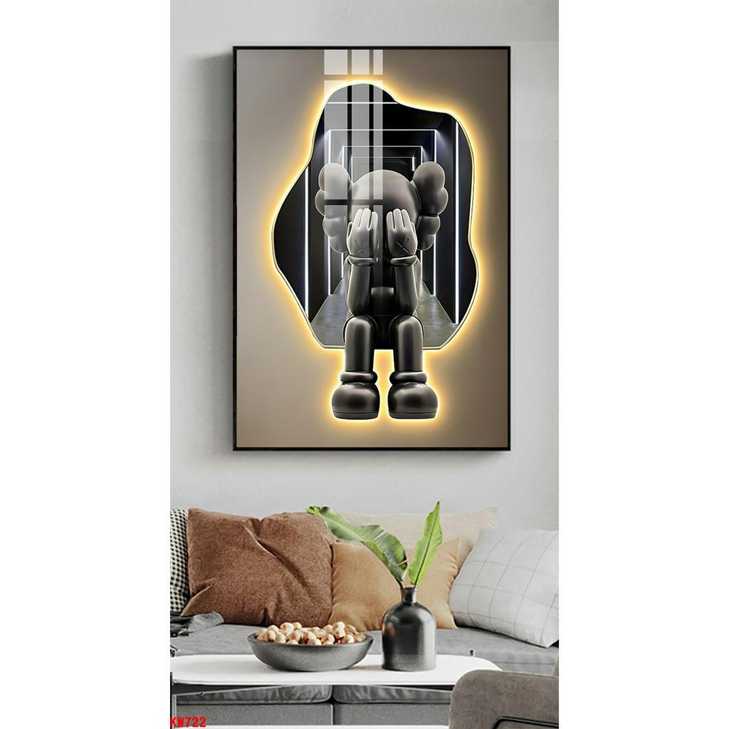 Tranh treo tường- Tranh Laminate tráng gương GẤU BEARBRICK- GẤU KAWS- Kích thước 60x90cm