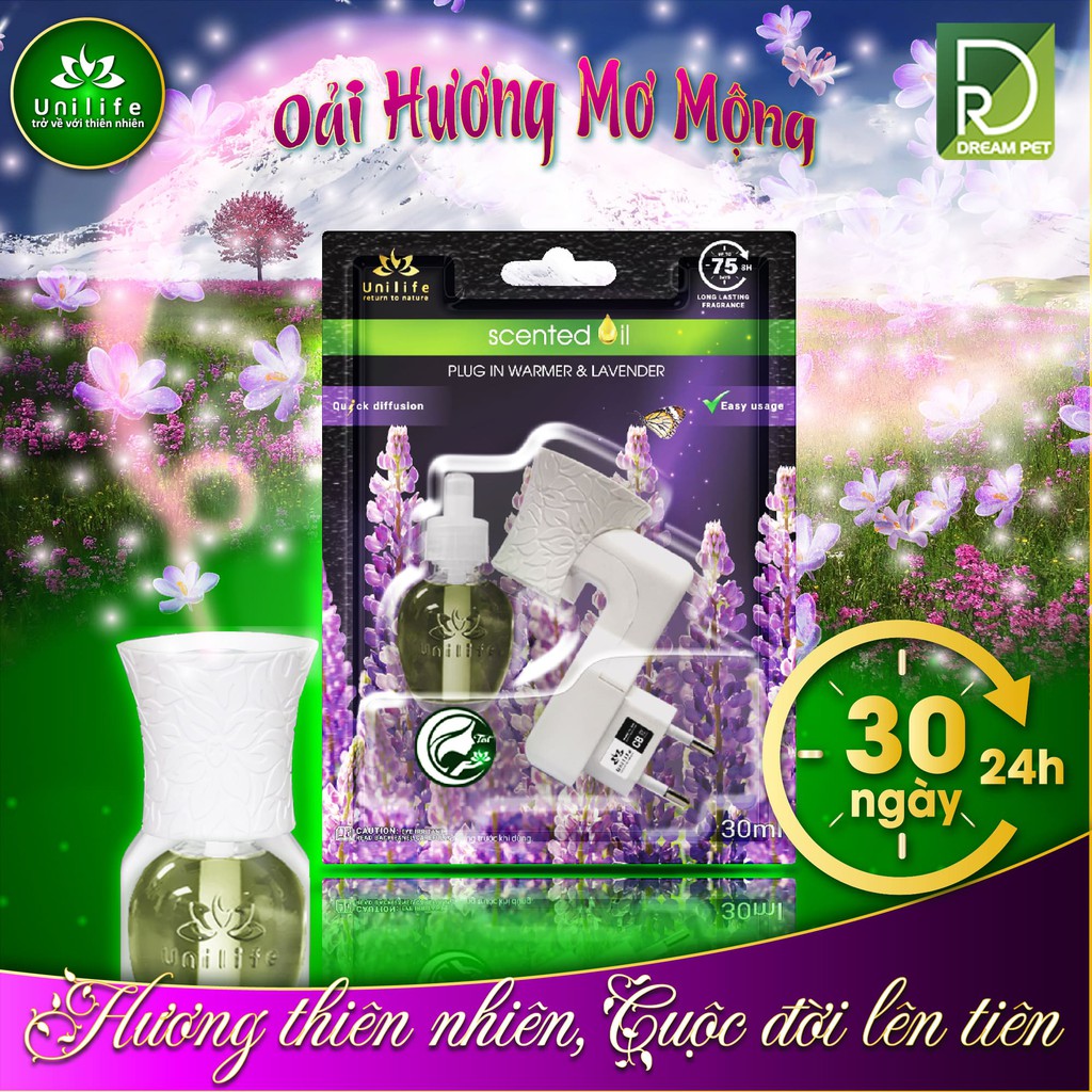 Máy xông tinh dầu Unilife  [ TẶNG TINH DẦU HƯƠNG LAVENDER 30ml  ] Chính hãng BH 12 Tháng - Khử mùi hôi chó mèo