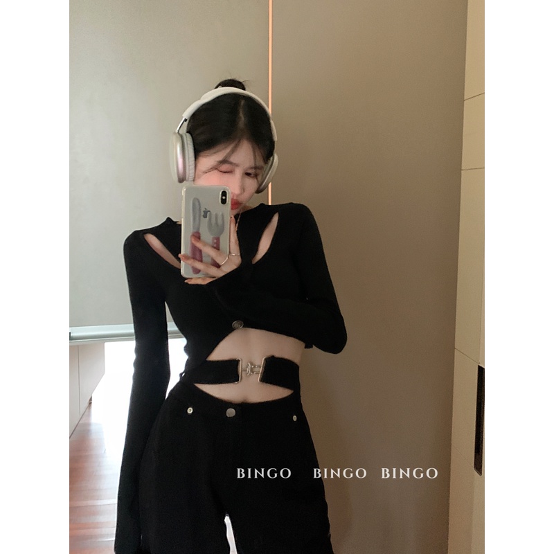 Porozi  Áo dệt kim  dài tay dáng ôm ngắn phong cách thời trang Hàn Quốc cho nữ