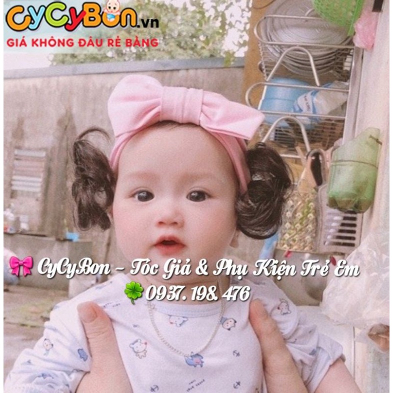 Băng Đô Turban Cho Bé Gái Thun Cotton - Nơ Hồng Phấn Kèm Tóc Giả 2 Bên - Có Size Cho Bé Từ Sơ Sinh !